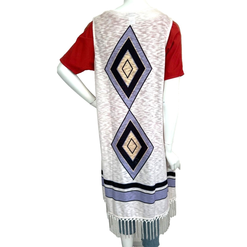 NEW Vicki Wayne Boho SW Vest Open Front Fringe Duster Diamond Sleeveless White M - Picture 1 of 10